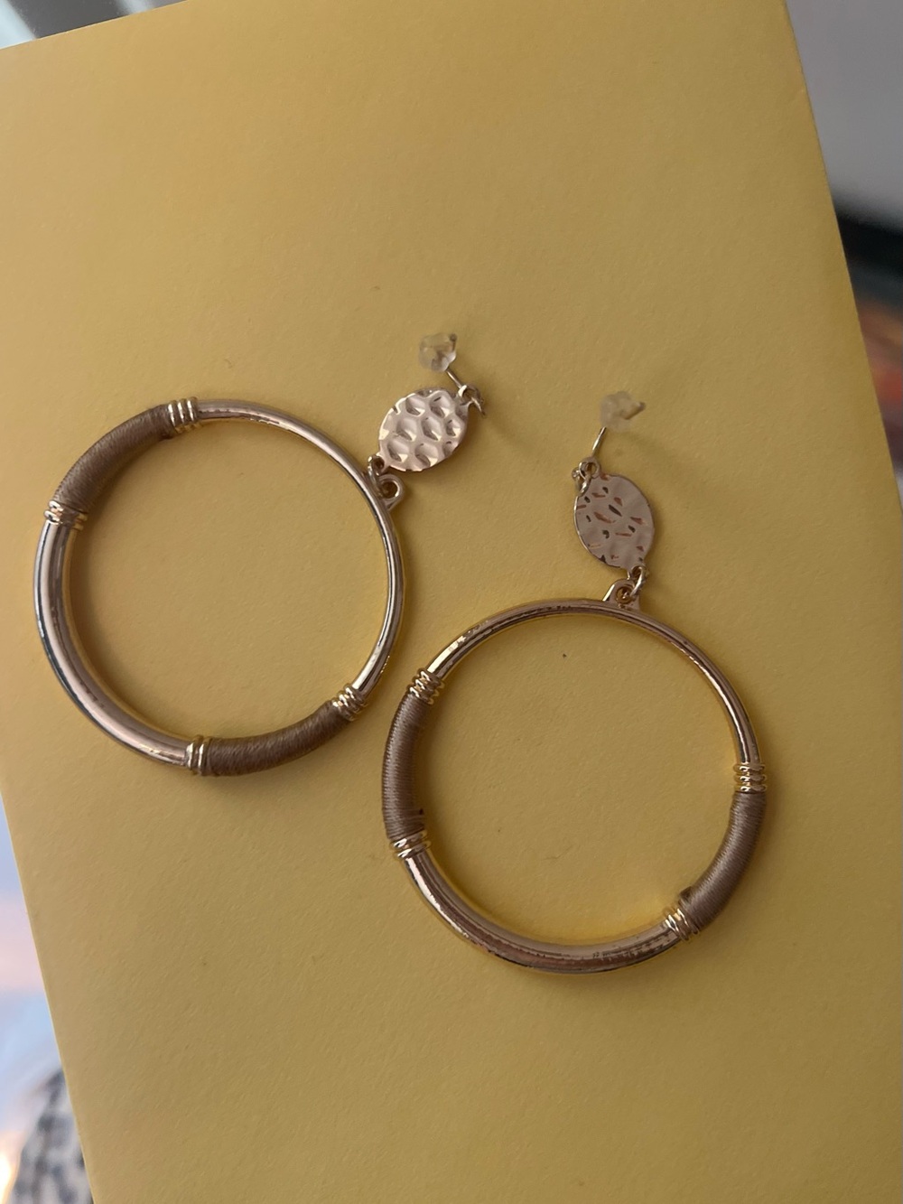 Express Gold-Tone Hoop Earrings with Textured Discs and Wrapped Detail